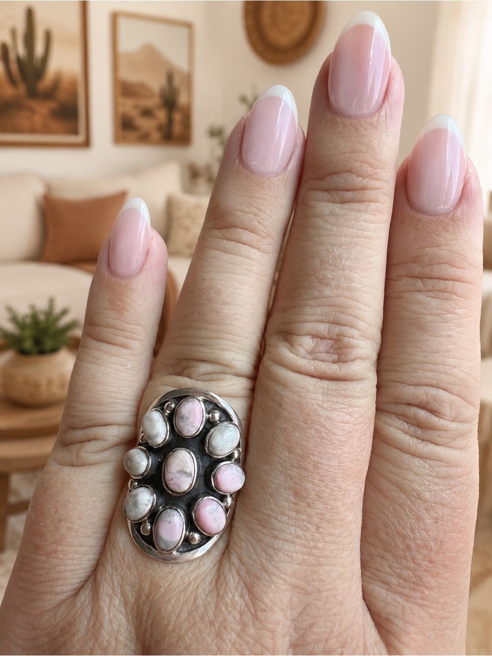 Size 7.25 Pink Buffalo/ Pink Wild Horse Sterling silver ring 💕